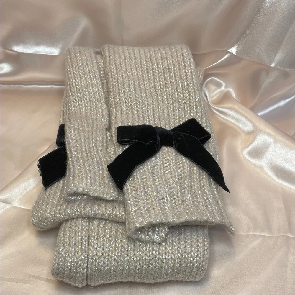 kate spade Cream Knit Scarf with Black Bow Accents